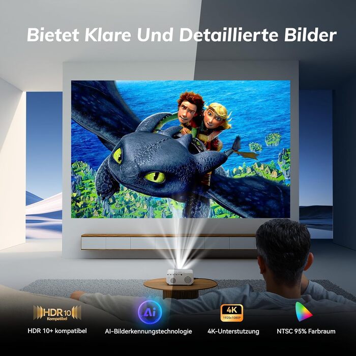 Smart-проектор Beamer 4K C12CNEW з автофокусом та автокоррекцією трапеції, Full HD 1080P, 28000 Люмен, WiFi, Bluetooth 5.2, для домашнього кінотеатру, сумісний з Netflix