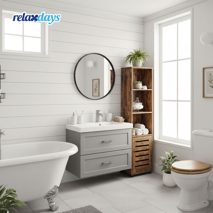 Висока шафа для ванної кімнати Relaxdays з дверцятами