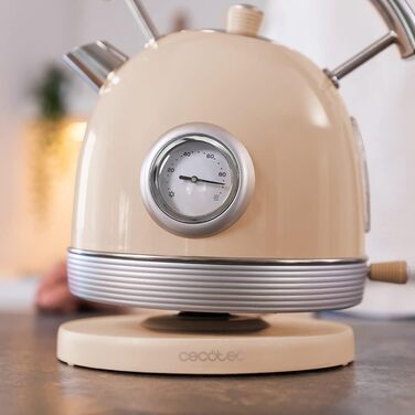 Електрочайник Cecotec ThermoSense 420 Light Beige, 1,8 л, 2200 Вт, з індикатором температури, 360° база, нержавіюча сталь, вінтажний стиль, бежевий
