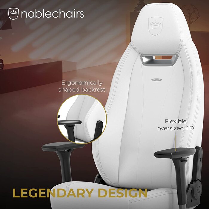 Ігрове крісло noblechairs Legend, біле, екошкіра, 4D підлокітники, до 150 кг