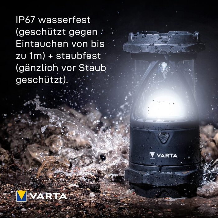 LED кемпінговий ліхтар VARTA Indestructible L30 Pro з 6 батарейками AA, водонепроникний, з нічним режимом, для риболовлі, кемпінгу, аутдор та аварійного освітлення