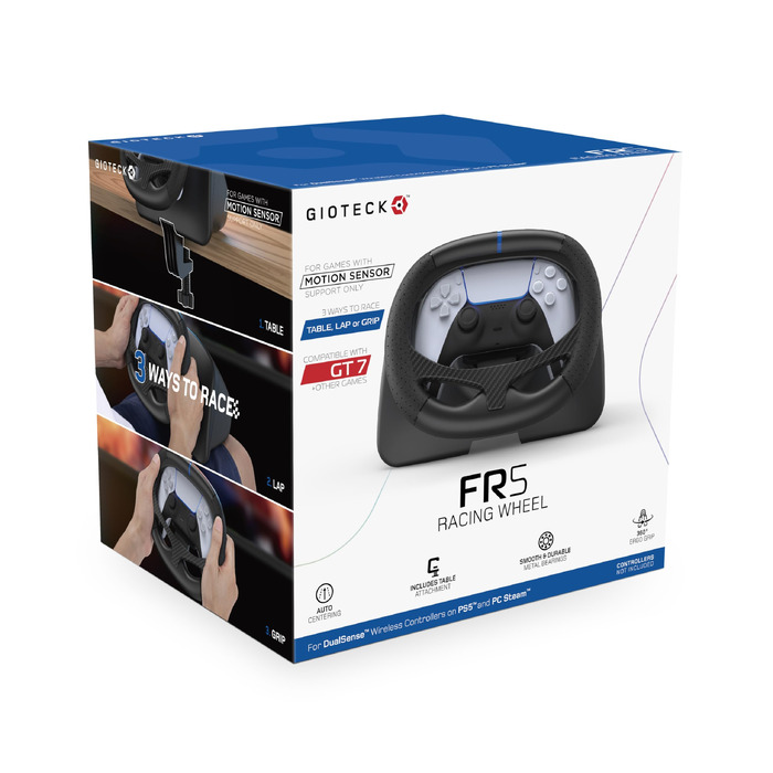 Рульове колесо Gioteck FR5 Racing Wheel для PS5, PC, Steam Deck: Док-станція для DualSense/DualEdge, Автоматичне центрування, Підтримка GT7
