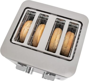 Тостер ProfiCook 4-слотовий, нержавіюча сталь, 1500 Вт, широкий слот, підставка для булочок, 7 режимів підсмажування, зйомна крихтова підставка, PC-TA 1252