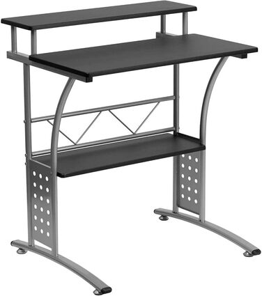 Комп'ютерний стіл Flash Furniture для домашнього офісу, чорна ламінована стільниця, міцний металевий каркас, компактний, з полицею, 60x71x84 см, чорний/сріблястий