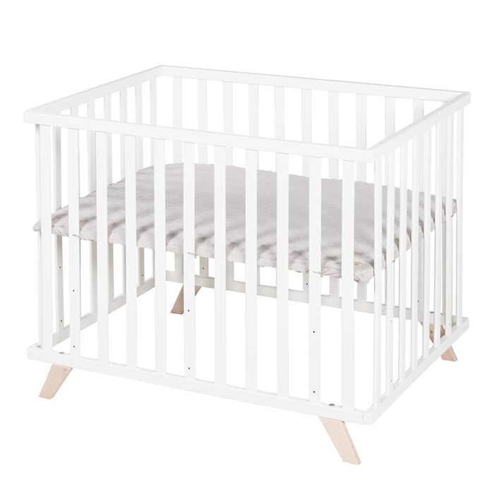Дитячий манеж roba 75x100 см, з матрацом, сірий, дерев'яний, 3-рівневе регулювання, сертифікати GOTS та Oeko-Tex 100