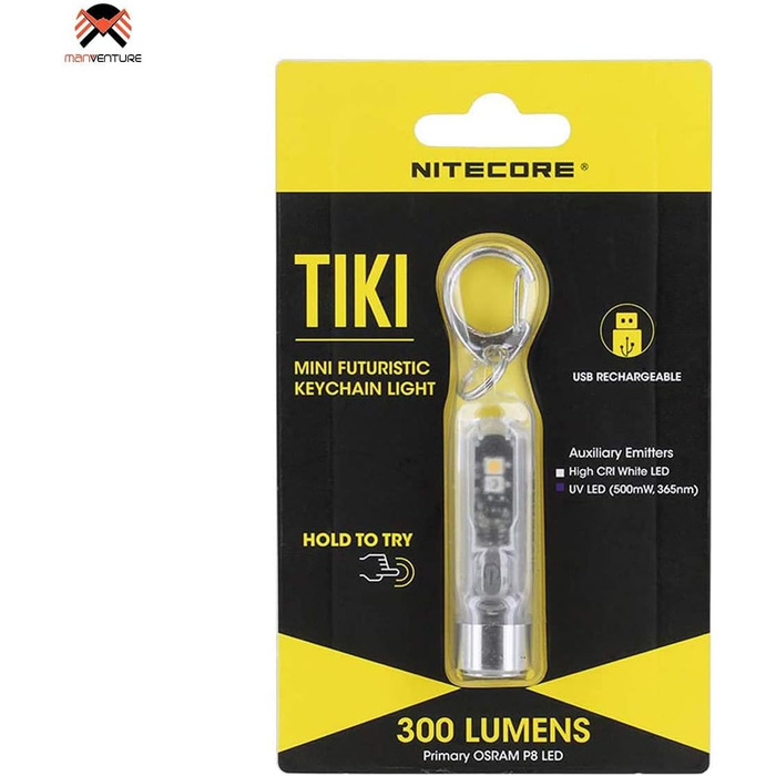 Міні-ліхтарик Nitecore TIKI, надяскравий, 300 лм, UV світло, перезаряджуваний, брелок-ліхтарик