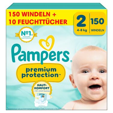 Підгузки Pampers Premium Protection розмір 2 (4-8 кг), захист від протікань, з вологими серветками Aqua Baby (+10 шт)