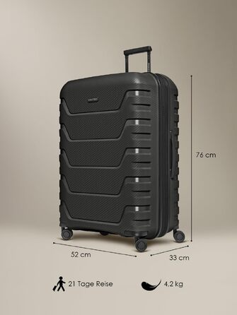 Валіза Smartbox XL 76 см, розширювана (111–120 л), легкий дорожній чемодан з поліпропілену, 4 подвійні колеса, TSA замок, чорний (Edition 01)