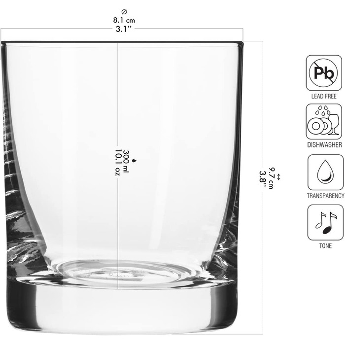 Набір склянок для віскі Krosno Tumbler 300 мл, 6 шт, колекція Blended, для дому, ресторанів і вечірок, можна мити в посудомийці