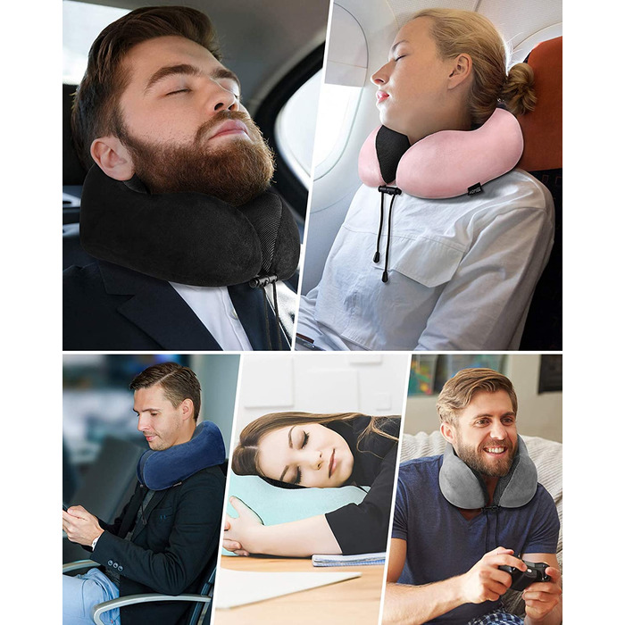 Подушка для шиї Homiee для подорожей: ортопедична, з memory foam, для автомобіля, літака, офісу (сіра)
