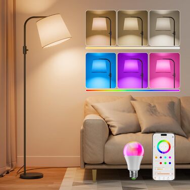 Світлодіодна торшер DUSKTEC RGB для вітальні, смарт-лампа з димером, керування через додаток, тепле та холодне біле світло, 10W, 1200LM, аркова лампа для читання, приліжкова лампа
