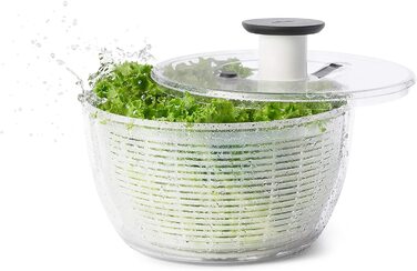 Сушарка для салату OXO Good Grips з ситом і кришкою, прозора, велика – для миття та сушіння овочів
