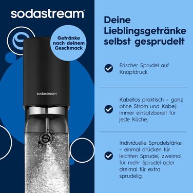 Сифон для газування води SodaStream ENSO з пляшкою 1л та циліндром CO2, чорний
