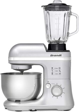 Кухонний комбайн Brandt KM650BS 650Вт, 4л, міксер 1.5л, 6 швидкостей, вінчик, тістоміс, насадки