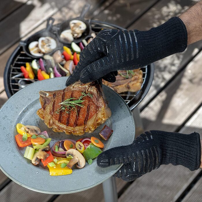 Преміум термостійкі рукавички для грилю та духовки AMZBBQ, до 500°C, з арамідної тканини, вогнестійкі, 3 розміри (S-XL), чорні, розмір S