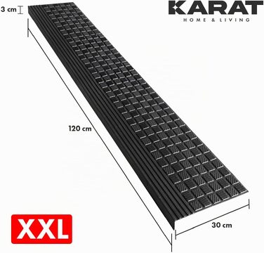 Гумовий килимок на сходи KARAT протиковзкий та всепогодний, Diamond, 30x120 см, чорний