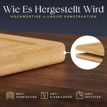 Набір дощок для нарізання Deer & Oak з бамбука XXL та велика (43x30 & 38x25 см) – 2 дерев'яні дошки для м'яса та овочів + ніж (3 предмети)