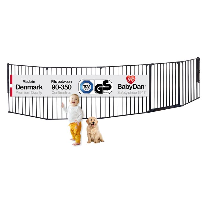 Захисний бар'єр BabyDan Flex L (90-350 см) - дитячий, для тварин, чорний. Made in Denmark