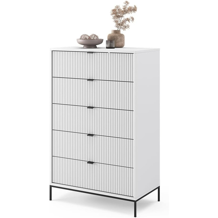 Комод Vicco Eliza білий 76x120 см з 5 ящиками, МДФ, сучасний дизайн