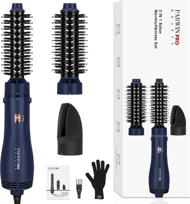 PARWIN PRO BEAUTY 3-в-1 Фен-щітка для волосся, стайлер, випрямляч, об'єм, локони, кераміка, іонна технологія, 1100 Вт, синій