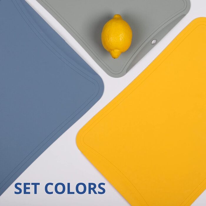 Гнучкі обробні дошки BLUE GINKGO з TPU, набір 3 шт. (сині, жовті, сірі), стійкі до подряпин, тонкі кухонні дошки, вироблено у Кореї