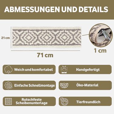 CASRIC® Набір килимків для сходів Jasmine 15 шт. 71x21 см – м’які внутрішні ступені, протиковзна підкладка, сучасний товстий килим 1 см, комфорт для ніг