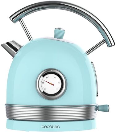 Електрочайник Cecotec ThermoSense 420, 1,8 л, 2200 Вт, з температурним індикатором, нержавіюча сталь, 360° база, вінтажний стиль, блакитний