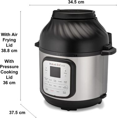 Мультиварка-скороварка Instant Pot Duo Crisp 11-в-1 з аерофритюрницею, 7,6 л, електрична, для смаження, тушкування, запікання, приготування на парі, sous vide, дегідратор, срібляста