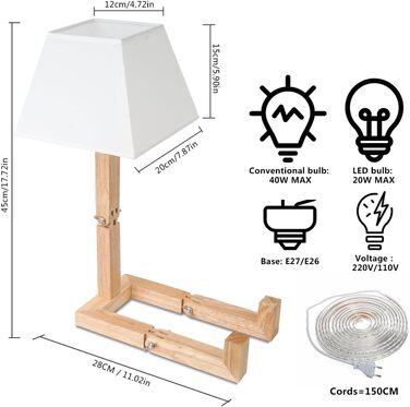 Настільна LED-лампа ELINKUME для дітей, спальня, читання, лляний абажур, дерев'яний рухомий каркас, настільна лампа для декору, навчання та роботи, креативний подарунок