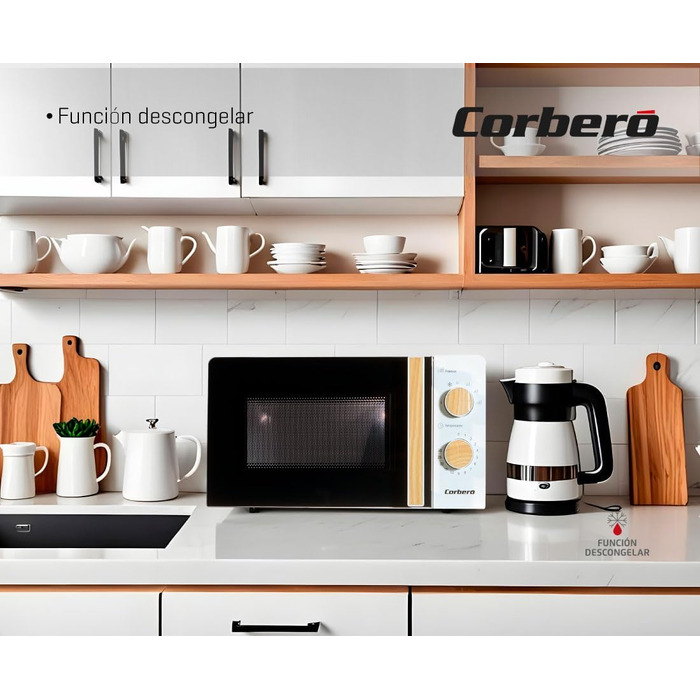 Мікрохвильова піч Corberó CMICG270WOODW, 20 л, 700 Вт, механічне керування, 5 рівнів потужності, чорна