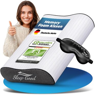Ергономічна подушка для шиї Sleep Good з ефектом пам'яті (Memory Foam), регульована по висоті, для сну на боці та спині, зі знімним чохлом