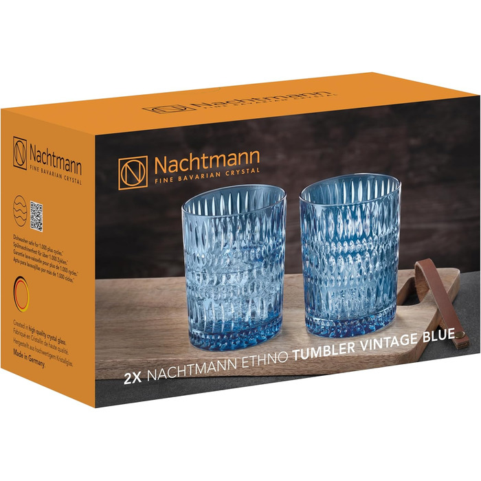 Набір келихів Nachtmann Vintage Blue 304 мл, 2 шт, кришталеві склянки для віскі, сині, етно-дизайн