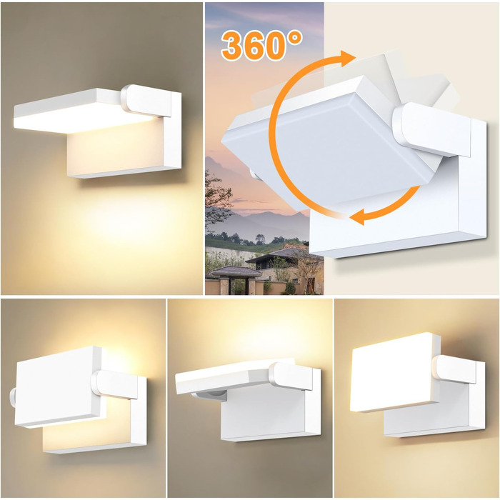 Набір LED стінових світильників ledmo 60W (4 шт), 360° панель, 5000 Лм, IP65 водонепроникні, тепле біле світло 3000K для вулиці та дому