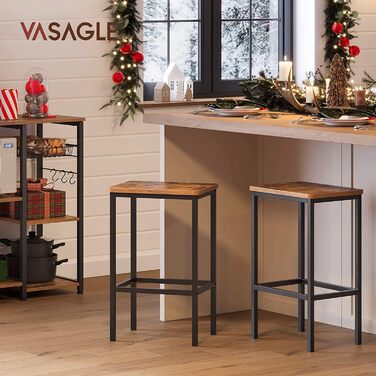 Барні стільці VASAGLE, 2 шт, для кухні та вітальні, 40x30x65 см, індустріальний стиль, вінтажно-коричневий/чорний