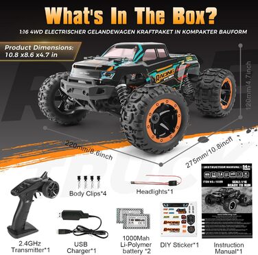 Радіокерований позашляховик HAIBOXING 1:16 4WD 36 км/год - швидкісний монстр-трак, водонепроникний, для дітей та дорослих