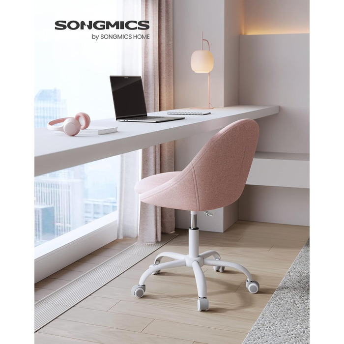 Крісло SONGMICS для офісу та дому, крісло для макіяжу, регульоване по висоті, з м'якою оббивкою, для робочого кабінету або спальні, кремово-біле (пастельно-рожеве, Sherpa-тканина)