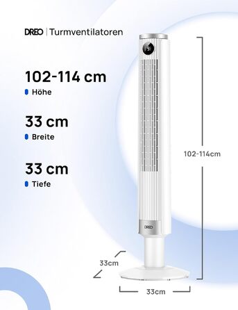 Вентилятор підлоговий DREO Smart 102-114 см з пультом, 9 режимів, тихий (20 дБ), 90° осциляція, таймер 12 год для дому та офісу, білий