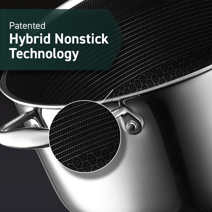 HexClad Гібридний антипригарний суповий казан 10 л з загартованою скляною кришкою, підходить для індукції, духовки та посудомийки