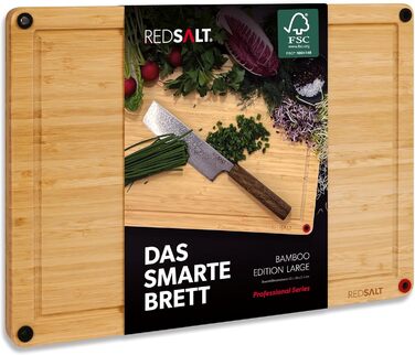 REDSALT інноваційна біо дошка для нарізання з бамбука та дерева, рифлена, реверсивна, 42x30x2,5 см, FSC, екологічна, для кухні та гриля, подарунок