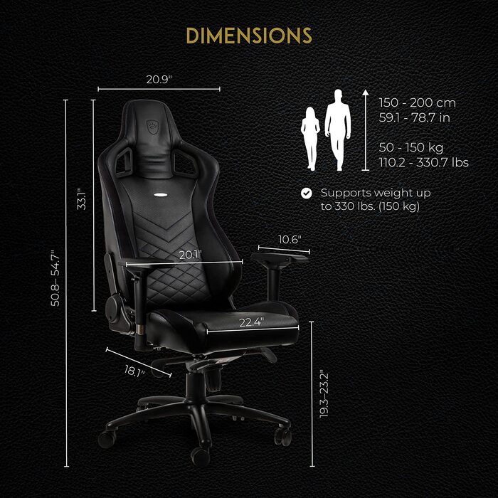Ігрове крісло noblechairs EPIC для геймерів та офісу, екошкіра PU, чорний/синій