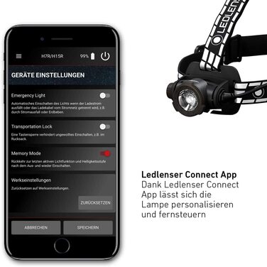 Налобний ліхтар Ledlenser H7R Signature, 1200 лм, LED, акумуляторний, водонепроникний IP67, фокусування, Bluetooth, USB-зарядка, для шолома, MTB, для туризму