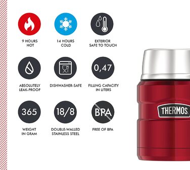 Термос для їжі Thermos Stainless King 470 мл з ложкою, нержавіюча сталь, червоний