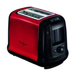 Тостер Moulinex LT261D Subito, 850 Вт, 2 слоти, червоно-чорний, з підставкою для булочок, регульовані ступені підсмажування, розморожування та підігрів