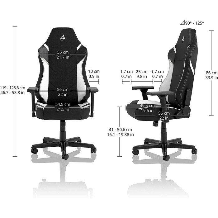 Ігрове крісло Nitro Concepts X1000, ергономічне, тканинне, офісне, на колесах, до 135 кг, чорне/біле, розмір XL