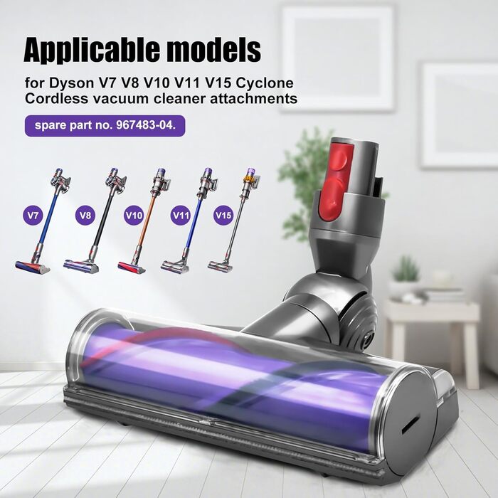 Насадка-щітка Odashen з турбіною для підлоги для пилососа Dyson V7/V8/V10/V11/V15, моторизована насадка, заміна 967483-04