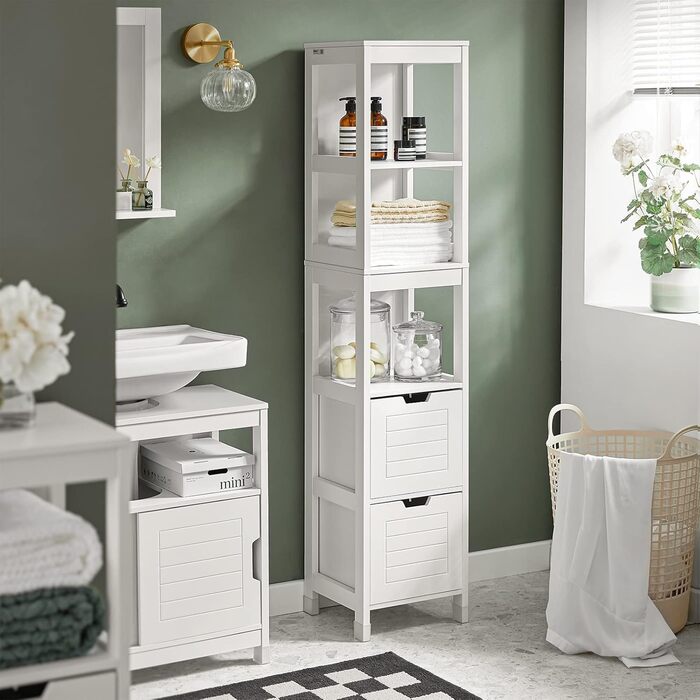 Висока шафа для ванної SoBuy FRG126-W, біла, з ніжками, 30x144x30 см – меблі для ванної кімнати