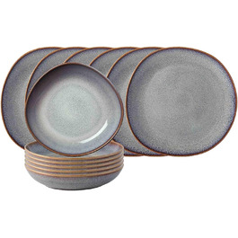 Сервіз Villeroy & Boch Lave Beige 12 предметів: тарілки 28 см і супові миски 21 см на 6 персон, стійке до подряпин, стоновий посуд, бежевий