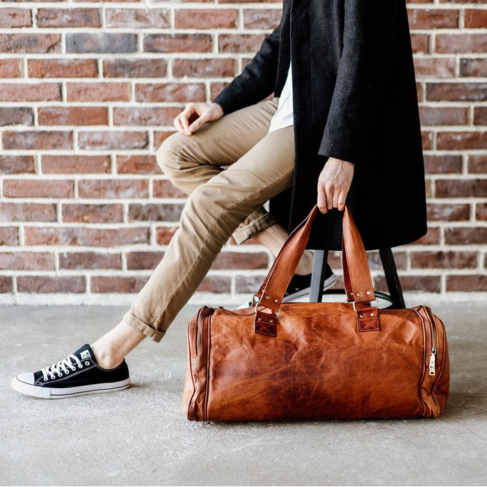 Шкіряна дорожня сумка Berliner Bags Oslo, 45л, коричнева, з 2 зовнішніми кишенями, для чоловіків і жінок