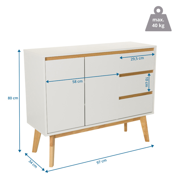 Сервант / комод TAROLO I 97x34x80 см 3 шухляди 2 двері білий hjh LIVING