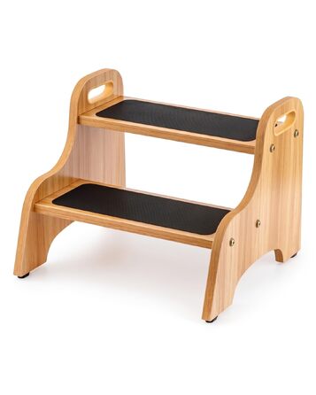 Дитяча дерев'яна підставка-сходинка StrongTek Wood 2 з антиковзаючим покриттям, ручками та підкладками, витримує до 150 кг, натуральний колір